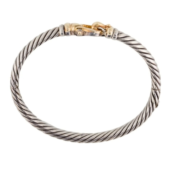 David Yurman | 7mm Buckle Cable Bracelet - Sterling Silver with 18k Yellow Gold - Picture 4 of 12